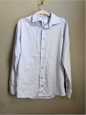Men's ETON Blue & White Slim Fit Dress Shirt Neck 15.5